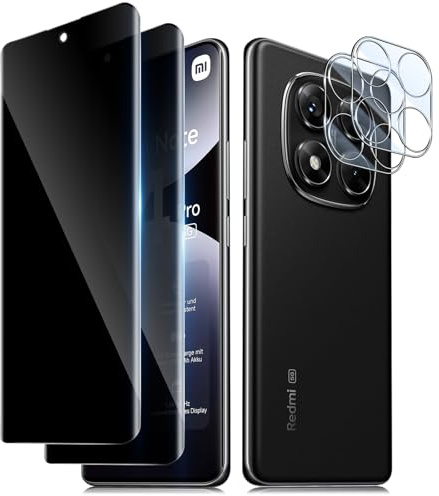 TuFun Schutzfolie für Xiaomi Redmi Note 14 Pro 5G/POCO X7 für Panzerglas Sichtschutz, [2+2 Stück] Sichtschutzfolie + Kameraschutz, 9H Härte HD Klar Schutzglas, Anti-Kratzer Privacy Displayschutz