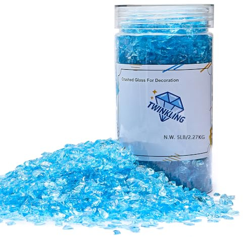 TWINKLING Hochglänzender Feuerglas-Kies, Steine, Glitzer, zerbrochenes Glas, Feuerstein-Chips, zerkleinertes Glas für Feuerstelle, Basteln, Kunstharz, Kunst, Aquarium, Kies, Gartendekoration, 3–6 mm