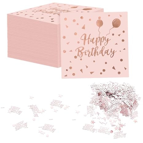 40 Stück Pinkfarben Servietten Happy Birthday 33x33cm Serpentinen | hochzeit party, stoffähnlich, zehn gramm konfetti, saugfähig stark, einweg praktisch, fest elegant rosa, tischdekoration