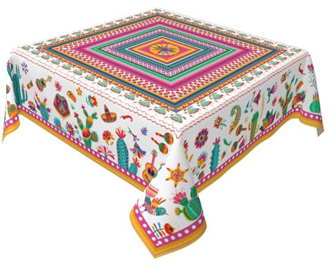 Yeaxxsqy Mantel Mexicano, 55x71 Pulgadas: Mantel Floral Mexicano - con Estampado de Cactus y Fiesta Vibrante para Cocina