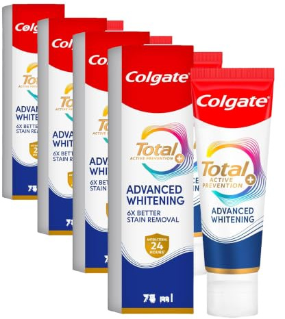 Colgate Total Advanced Whitening Toothpaste (Size) | Teeth whitening Toothpaste | Superior Surface Stain Removal* | Superior 24 Hour Bacterial Defence** (Pack of 4)