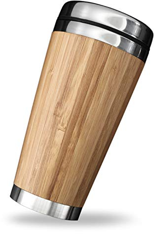 PRECORN Kaffeebecher für unterwegs Coffee to go Becher Thermobecher 450 ml doppelwandig aus Edelstahl Bambus