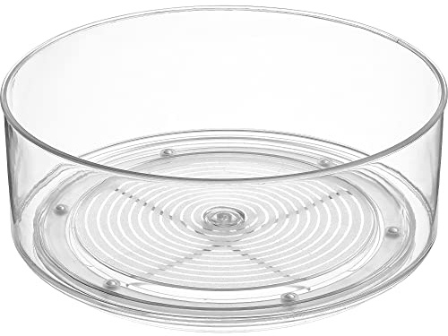 Home Intuition Round Plastic Clear Lazy Susan Turntable Food Storage Container for Kitchen (9 Round, 1 Pack)