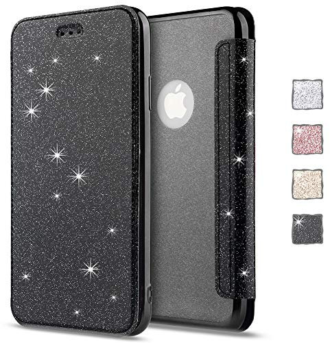 KOUYI Cover per iPhone 11, Custodia Lucciante con Brillantini Glitters Design Flip Caso Custodia in Pelle PU con Interno TPU Protettiva Cover per Apple iPhone 11 6,1 Pollici (Nero)