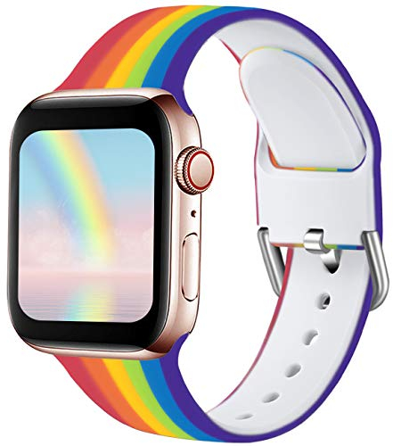 Ouwegaga Compatible avec Apple Watch Bracelet 42mm 44m 45mm 49mm, Silicone Remplacement Bracelet Compatible avec iWatch Ultra/Ultra 2 Series 9/8/7/6/5/4/3/2/1/SE, 42mm/44mm/45mm/49mm S/M Pride