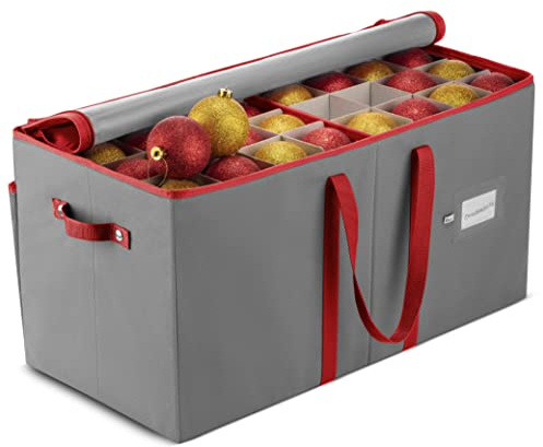 Large Christmas Bauble Storage Box With Dividers - 128-Compartment Xmas Ornament Storage Container with Zippered Closure - Designed for Delicate Christmas Decorations & Baubles - Tear Proof Non-Woven