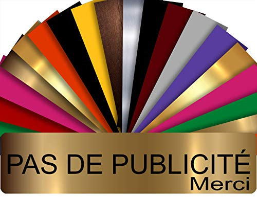 Plaque PAS DE PUBLICITÉ MERCI Adhésive PVC Pour Boîte Aux Lettres - Plaque Stop Pub - 8 cm x 2 cm - 21 Couleurs Disponibles (Or Mat)