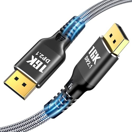 CABLEDECONN 16K Câble 3M DisplayPort 2.0 DP 1.4 Ultra HD 16K 10K 8K 4K HBR3 16K(15360x8640)@60Hz 10K/8K@60Hz 4K@165Hz Haute Vitesse 80 Gbps HDCP 3D fin et flexible DP vers DP