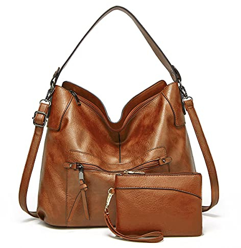 Gladdon Women’s Faux Leather Shoulder Bag Hobo Style Large Crossbody Handbag with Zipped Pockets and Wristlet Purse