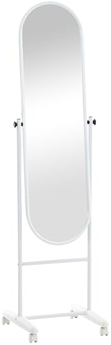 CLP Standspiegel Nane Oval I Stehspiegel 155x40 cm I Für Wohnzimmer Oder Schlafzimmer I Neigbar, 360° Drehbar I Ganzkörperspiegel Mit Rollen, Farbe:weiß