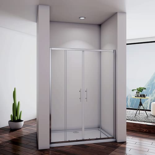 Acezanble Porte de douche coulissante 150x190cm en niche, 5mm verre transparent sécurit répondant à la norme EN 12150 4 verres