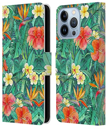 Head Case Designs Officially Licensed Micklyn Le Feuvre Classic Tropical Garden Florals Leather Wallet Case Compatible With Apple iPhone 13 Pro