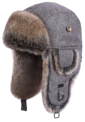Alkaidstar Unisex Fliegermütze Rib Wolle Bomber Aviator Pilot Hat Faux Fellmütze Winter Russische Mütze Herren Bomber Hut Fliegermütze Erwachsenen Wintermütze Ohrenschützer