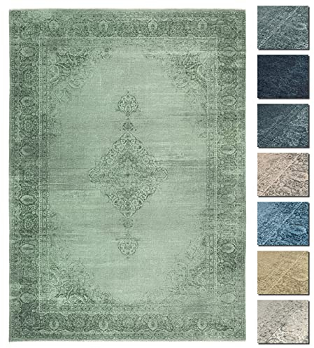 Kelim Vintage Teppich Wohnzimmer Grün 120 X 160 cm - Moderner Kurzflor Teppich - Super Soft