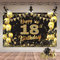 18 Geburtstag Deko Schwarz Gold, Geburtstagsbanner 18, Geburtstagsdeko Mädchen und Jungen, Banner 18 Geburtstag, Deko 18. Geburtstag Mädchen, Foto Hintergrund Poster für Geburtstag Party Deko