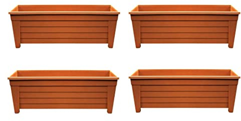 Optimal Products Plastic Trough Plant Pot Long Plastic Planter Outdoor Garden Herb Flower Box UK (55cm Trough Terracotta, 4)