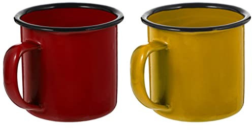 YARNOW Espresso Coffee Cups Enamel Camping Coffee Mug Mug Metal Enamelware Mug for Indoor, Outdoor Hiking, Travel, Fishing, Picnics 2PCS (Red, Yellow) Expresso Coffee