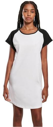 Urban Classics Ladies Contrast Raglan Tee Dress T-Shirt Dress with Contrasting Sleeves Sizes XS - 5XL, White/Black, S