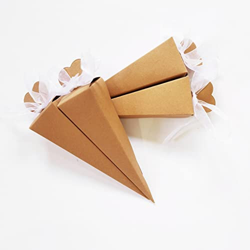 RUIYWEN 50 Scatola di Caramelle a Cono Portariso Matrimonio Scatolina Portaconfetti Bomboniere Segnaposto per Nozze Battesimo Comunione Compleanno (Cuore Colore Carta Kraft)