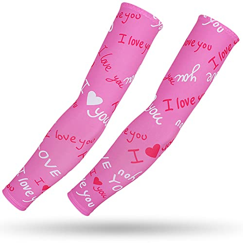 DETUCK Tattoo Arm Ärmel Ärmlinge, Armwärmer Sleeves UV Sonnenschutz Armstulpen, Arm Sleeves Kühlung UPF 50+, Kompressions Tattoo Cover Armstulpen (ein Paar) (Rosa Herz, F)