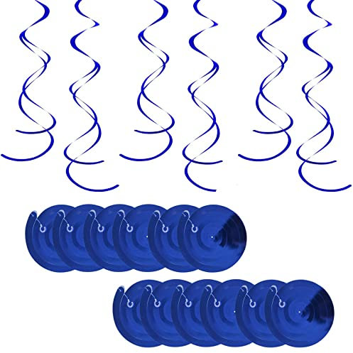 12Rolls Hanging Swirl Decorations Blue for Happy Birthday Party Swirls Decorations-Dark Blue Hanging Swirls Ceiling Decorations Shiny Foil Swirls for Wedding,Baby Shower,Xmas,Birthday Party Supplies