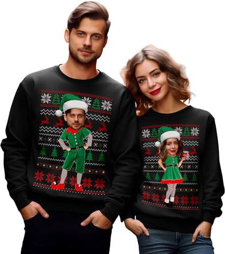 BLAK TEE Personalisiertes Weihnachts Sweatshirt – Mit eigenem Foto oder Gesicht – Lustiger & Hässlicher Weihnachtspullover für Damen & Herren – Einzigartiges Geschenk zu Weihnachten Schwarz1 S