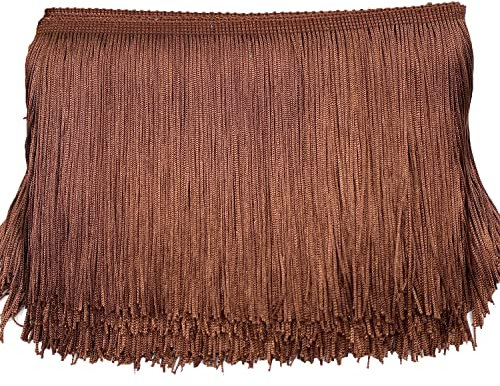 15cm x 3m Fransenborte Fransenbordüre Fransenband Dekoband Tanzfransen Schnittfranse Seide Quaste Fransen-Borten Bänder zum Nähen,DIY Basteln,Kleidung Dessous Kostüme Vorhänge Dekoration,Braun