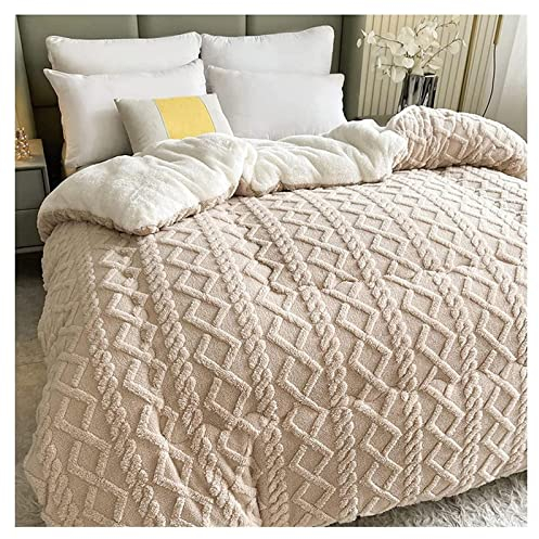 Fvxfdcbb Flauschige Kaschmir-Steppdecken Mikrofaserfüller warm Plüsch Winterdecke Bettdecke Dicker Lamm-Kaschmir Decke,Beige-200x230cm(5kg)