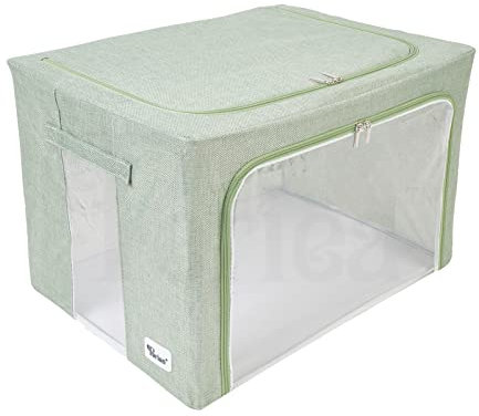 Periea ‘Beau’ Folding Collapsible Stackable Fabric Home Storage Boxes with Steel Frames (Natural Sage Hemp, Large)