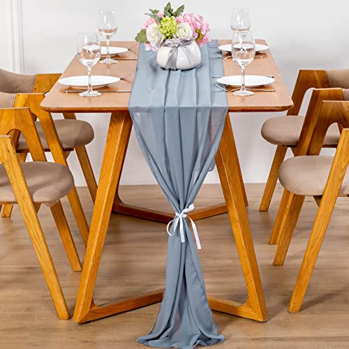 YUNSHANGHE Modern Chiffon Tischläufer, 70x300 cm Abwaschbar Tischdecke, Hochzeit Dekoratives Tischband aus Stoff, Table Runner, Tischdekoration für Hochzeit Geburtstage Kommunion (Anthracite Blau)