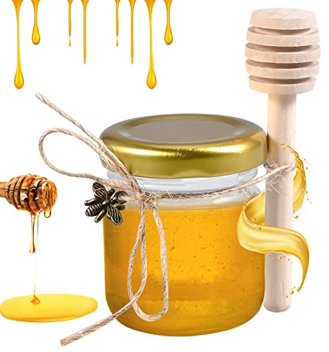 Cieex 20 Stück Mini Glas Honiggläser mit Hölzernen Schöpflöffel, Jute, Biene Anhänger, Honig Kleine Gläser Perfekt für Hochzeitsgeschenke und Partygeschenke (40ml)