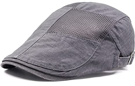 FBBULES Sommermütze Flatcap Baskenmütze, Barett Atmungsaktive Mesh Schirmmütze Gatsby Newsboy Hut für Herren Damen, Verstellbare 55-59CM Vintage Cabbie Cap (Grau)