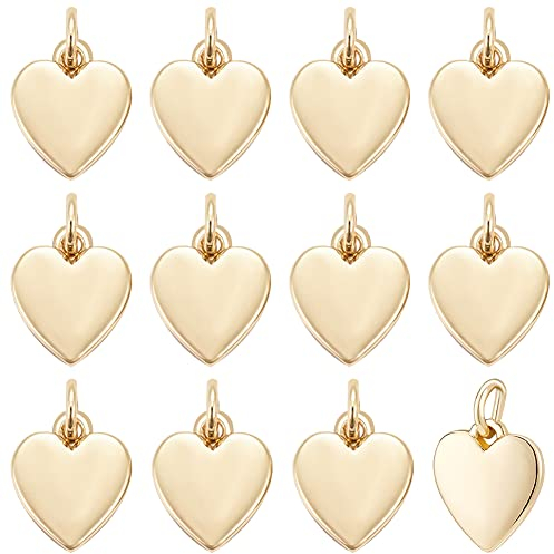 BENECREAT 16 Stück Messing-Herz-Anhänger 18K Echt Vergoldeter Anhänger Mit Biegeringen 9.5x8x1 mm Glänzender Herz-Anhänger Geeignet Für Schmuck,Armbänder Und DIY-Projekte