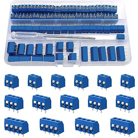 YIXISI 100 Pezzi PCB Morsetto, 5mm 2 Pin / 3 Pin / 4 Pin PCB Morsettiera a Vite, per Arduino DIY Project (85 x 2 pin, 10 x 3 pin, 5 x 4 pin, Blu)