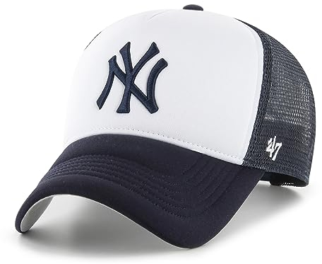 '47 New York Yankees White Navy MLB Tri Tone Foam Offside Trucker Cap - One-Size