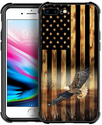 DAIZAG Case Compatible with iPhone 8 Plus Case,Flying Eagle American Wood Grain Flag iPhone 7 Plus Cases for Man Woman, All-Round Protection Shockproof Anti-Scratches TPU Cover Case