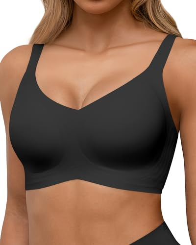 HORISUN Reggiseni Senza Cuciture Reggiseno Push up Wireless a Copertura Totale per Donne Comode Bralette di Supporto con Scollo a V (Nero XL)