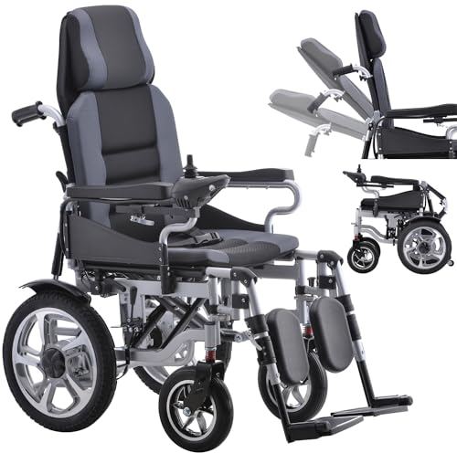 Broobey Reclining Foldable Electric Wheelchairs for Adults - 500W Super Horse Power Motor -30km Range ~ 20AH Extended Battery - Include Headrest and Backrest Multi-Angle Adjustment Support 150kg