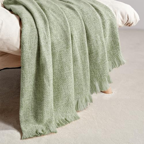 BOURINA Faux Cashmere Fringe Throw Blanket Decorative Lightweight Throw Soft Cozy for Bed or Sofa Outdoor Blanket, 127x178cm Mint