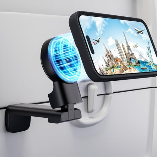 MiiKARE Magnetischer Handy Ständer für Magsafe Handyhalterung Flugzeug, 360° Versterllbarer Handyhalter Tragbarer Handyhalterung Kompatibel mit iPhone 15/14 Pro/Pro Max für Flugzeug,Büro(Schwarz)