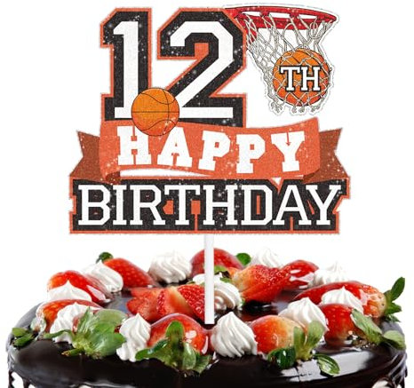 Basketball Cake Topper Sports 12th Happy Birthday Cake Topper Themed Cake Decorations for Love Sport Twelve Years Old Birthday Party Supplies