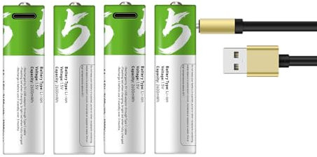 WILLQ USB AA/AAA Lithium-Ionen-Akku 1,5 V 2600 mWh Wiederaufladbarer AA-Akku 1,5 V 750 mWh AAA-Akku Schnellladung 1200 Zyklen mit Typ-C-Kabel 2er-/4er-Pack,4pack,2600mAh