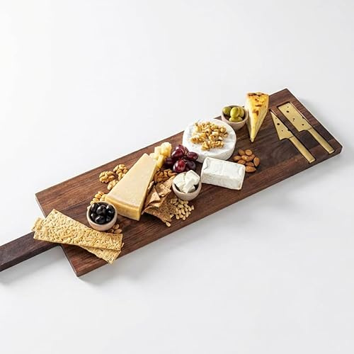 LGC Käsebrett mit messer aus massivem Walnuss Holz, Hochwertige Holz-Servierplatte für Käse und Snacks, Servierplatte als Geschenk für Party, Geburtstag, Weihnachten (Walnuss, 75 x 20 x 2 cm)