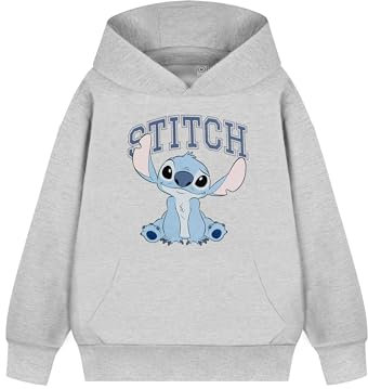 Disney Lilo & Stitch Sudadera con Capucha para Niñas | Hoodie Gráfico de Manga Corta de Stitch College en Gris | Sudadera de Moda Universitaria Regalo de Merchandising Acogedor