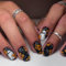 Caiguuer 24pcs fantômes Halloween faux henné noir court faux ongles pour les femmes et les filles
