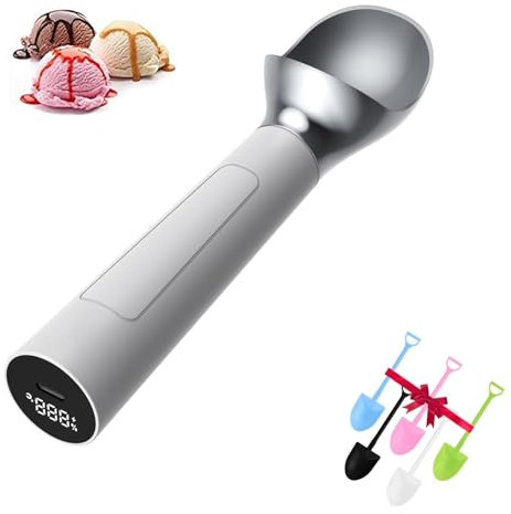 Automatic Heating Ice Cream Scooper, Ice Cream Scoop with Rechargeable Heated Design, Smart Display for Battery and Temperature, 2 Oz Capacity, IP67 Waterproof, for All Ages