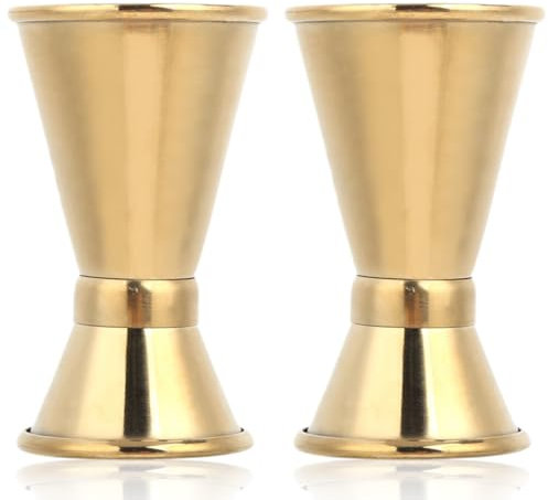 Jwthee 2PCS Gold Cocktail Jigger, Dual Spirits Measure Cup, Stainless Steel Shot Measure, Bar Cocktail Shot Measure
