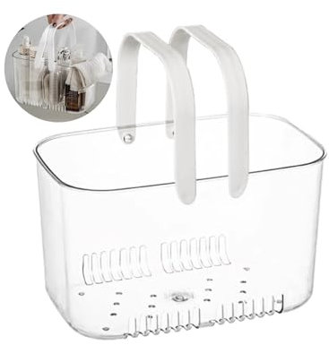 Balakaka Panier De Douche avec Poignées 5,8 L, Panier De Douche Portable avec Trou de Vidange, Panier De Rangement pour Stocker des Produits Cosmétiques Shampooing, Blanc