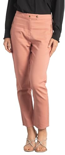 Enorsia Womens Stretch Slim Side Zip Pocket Cropped Trousers - Skinny Fit, Cotton-Polyester Blend, Ankle Length, Golden Button (UK, Numeric, 18, Regular, Regular, Khaki)