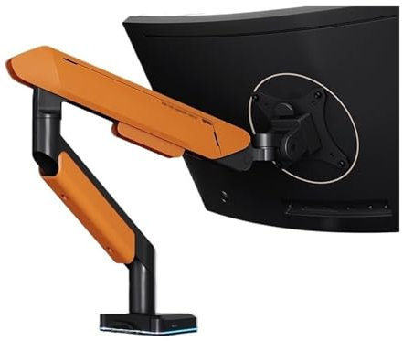 Monitor Tischhalterung Monitor-Montagearm for einen einzelnen Monitor, unterstützt 17-42 Zoll Bildschirme und 33 lbs, einstellbare Gasfederhalterung mit 31 RGB-Beleuchtungsmodi und USB-Anschluss, C-Kl